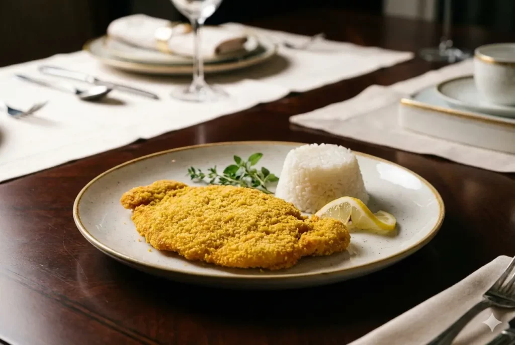 plato con milanesa de pollo en un restaurante en Lima