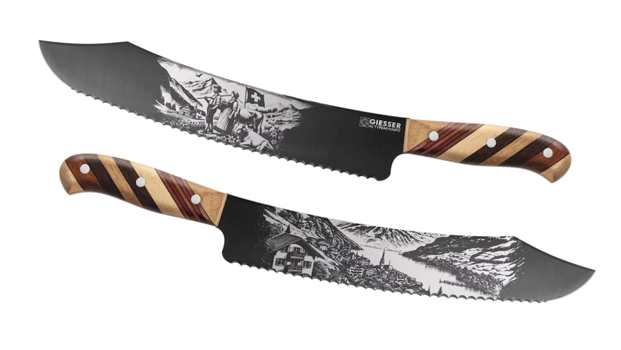 paisaje de suiza en un cuchillo grabado con láser