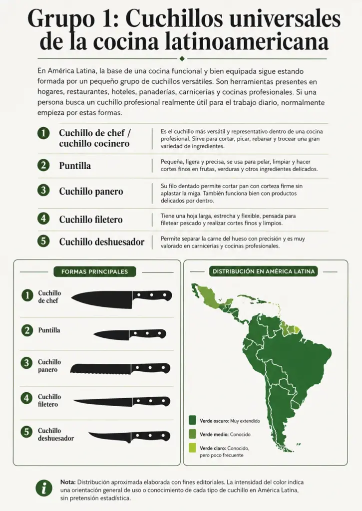 lista cuchillo profesional con graficos de formas diferentes