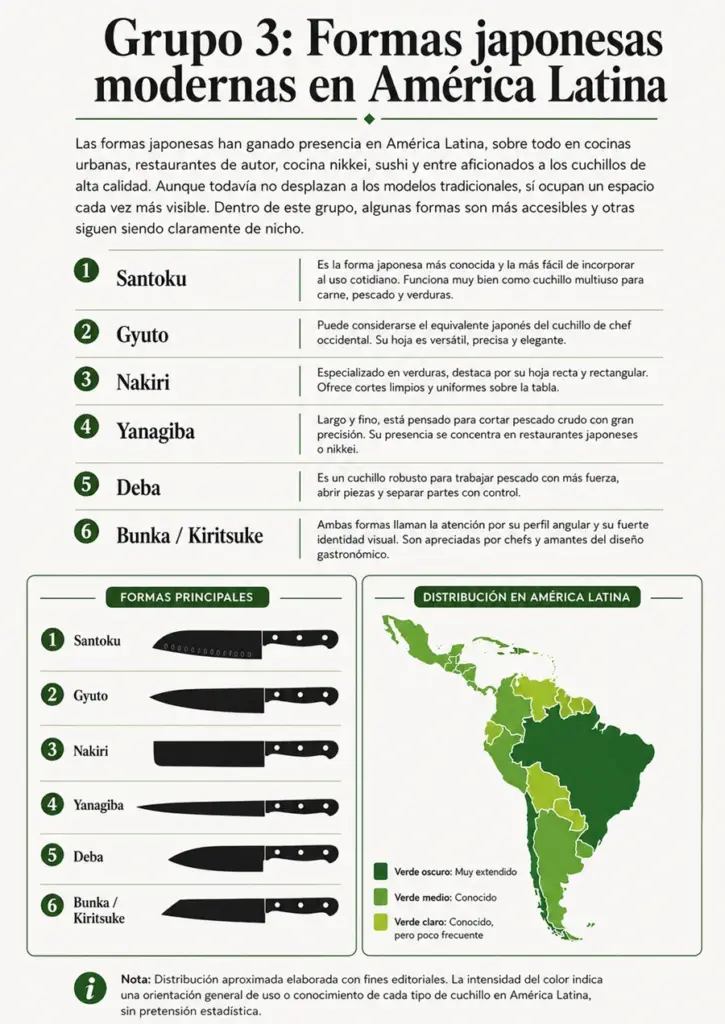 Lista de cuchillos profesionales forma japonesa mas usados en sudamerica