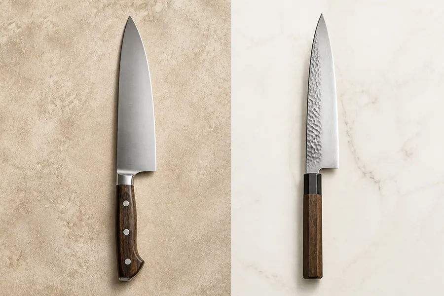 cuchillo aleman y un cuchillo japonés