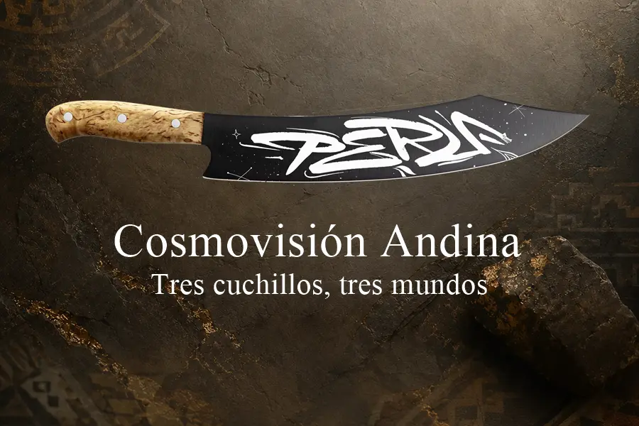 Un cuchillo grabado con laser para la serie de cuchillos cosmovisión andina