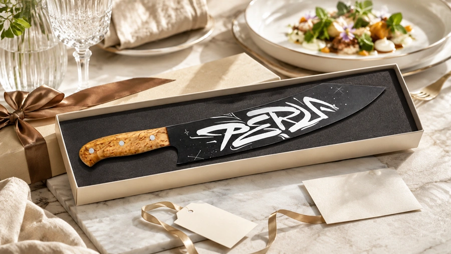 Cuchillo personalizado como regalo, en una mesa